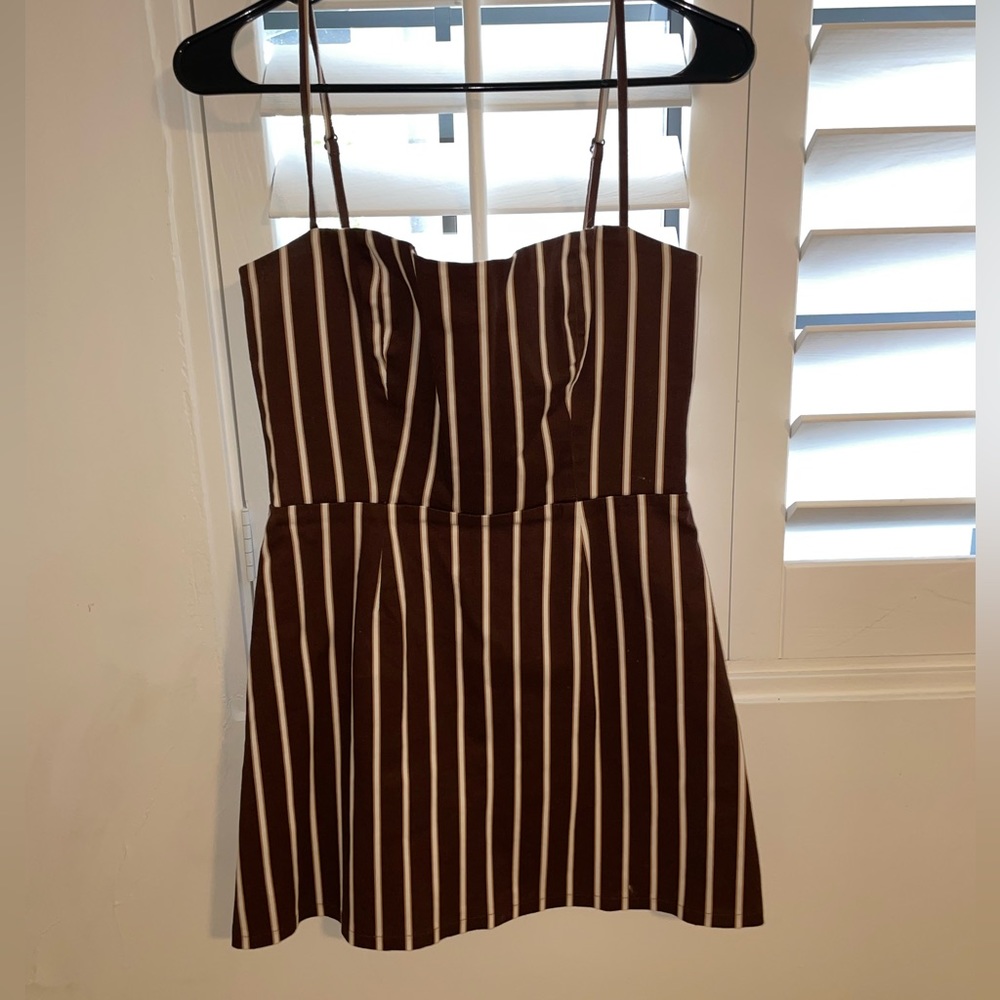 Brown striped reformation mini dress